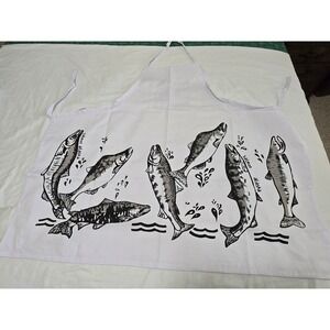 Perfect Partners Alaska Salmon Fish Print White 100% Cotton Apron‎ /0446